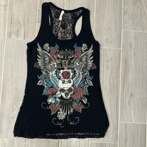 Women's Black Graphic Tank Top